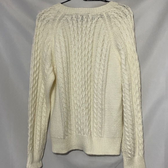 NWT ANN TAYLOR SIZE LARGE Cream Cable Knit Sweater RHINESTONE BUTTON ACCENTS - Picture 10 of 13